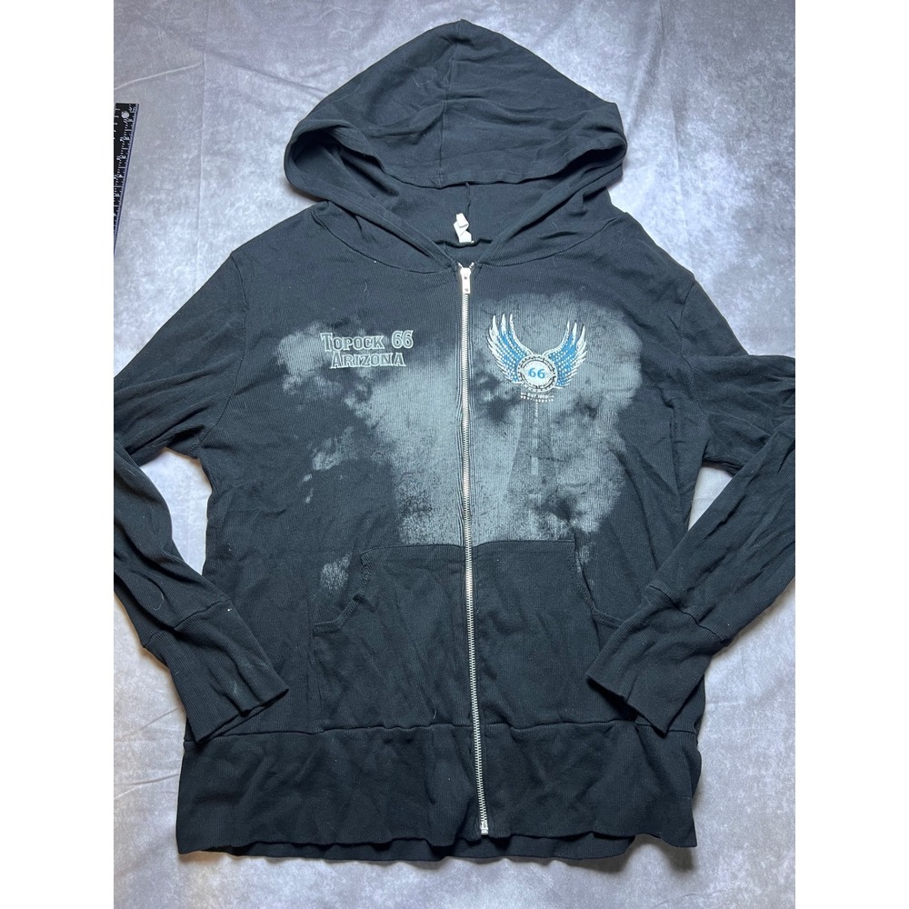 Liberty Wear Hoodie Women XL Black Route 66 Arizona Graphic Biker Ribbed Zip Up